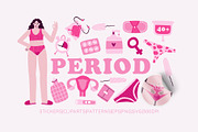 PERIOD: stickers, cliparts, patterns, a Healthcare Illustration by Elliko shop (Thumbnail 1 of 9)