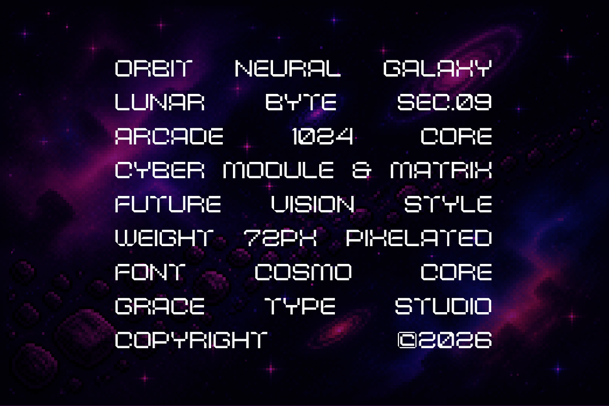 Cosmo Core | Pixelated Font, a Sans Serif Font by gracetype_studio (Photo 6 of 12)