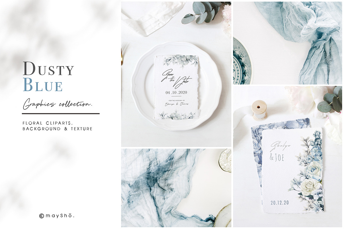 Dusty Blue Watercolor Flower Graphic, an Illustration by May • SHO (Photo 2 of 16)