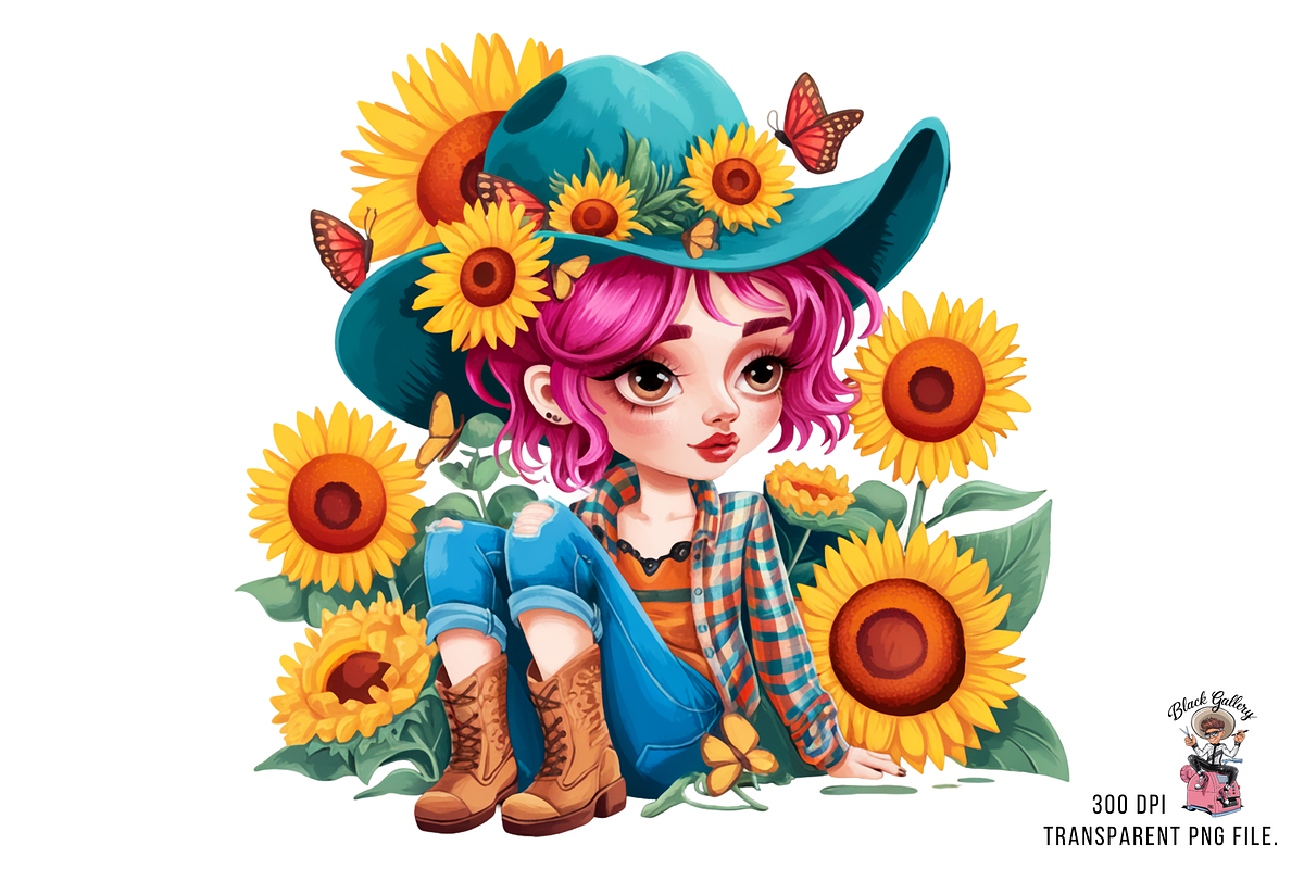 Cowgirl with Sunflowers PNG Clipart, a Graphic by Clipart Bloom (Photo 4 of 13)