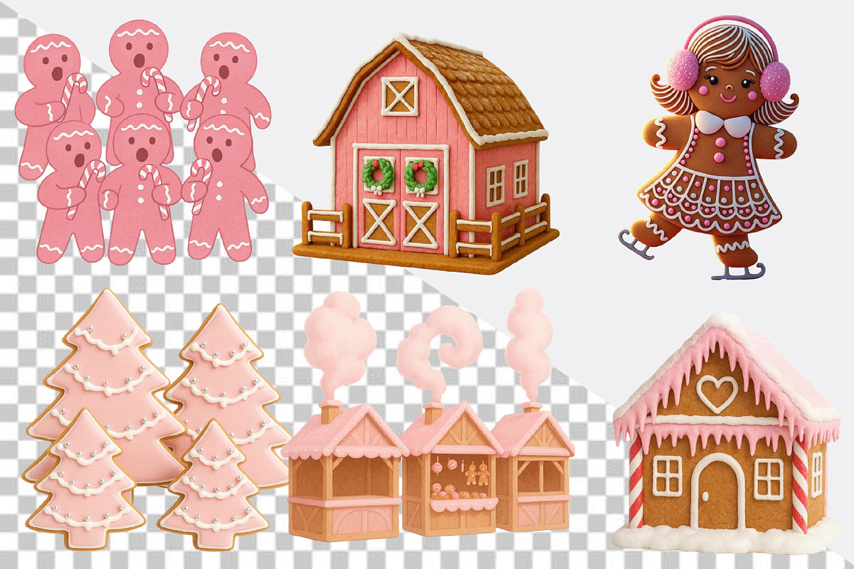 Pink Christmas Gingerbread Clipart B, an Illustration by SVGArt (Photo 5 of 8)