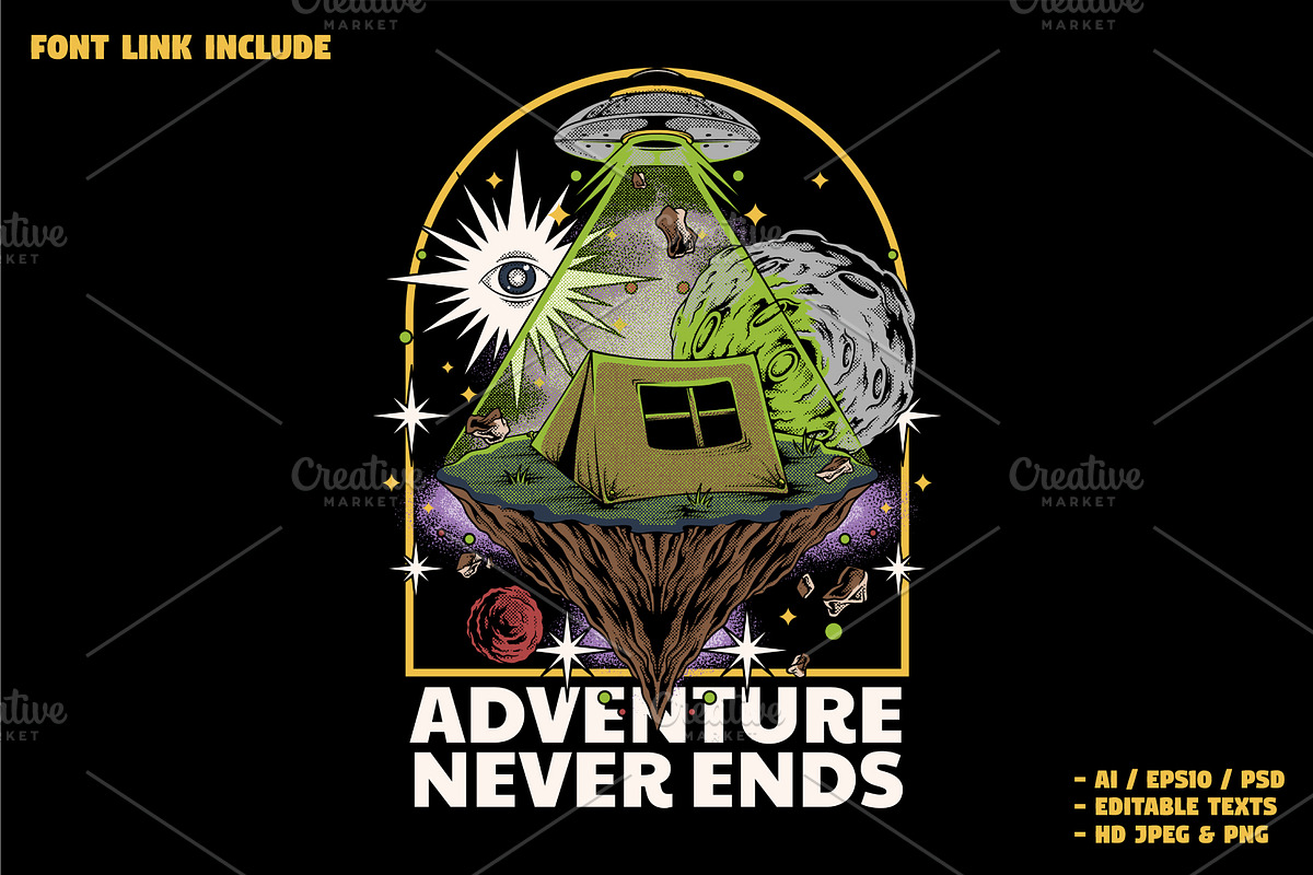 Retro Sci-Fi Camping with UFO, a Branding & Logo Template by Judsart (Photo 1 of 3)