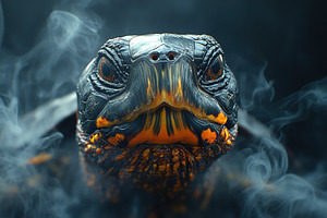 Close-up view of a striking turtle w, a Photo by Tanuart