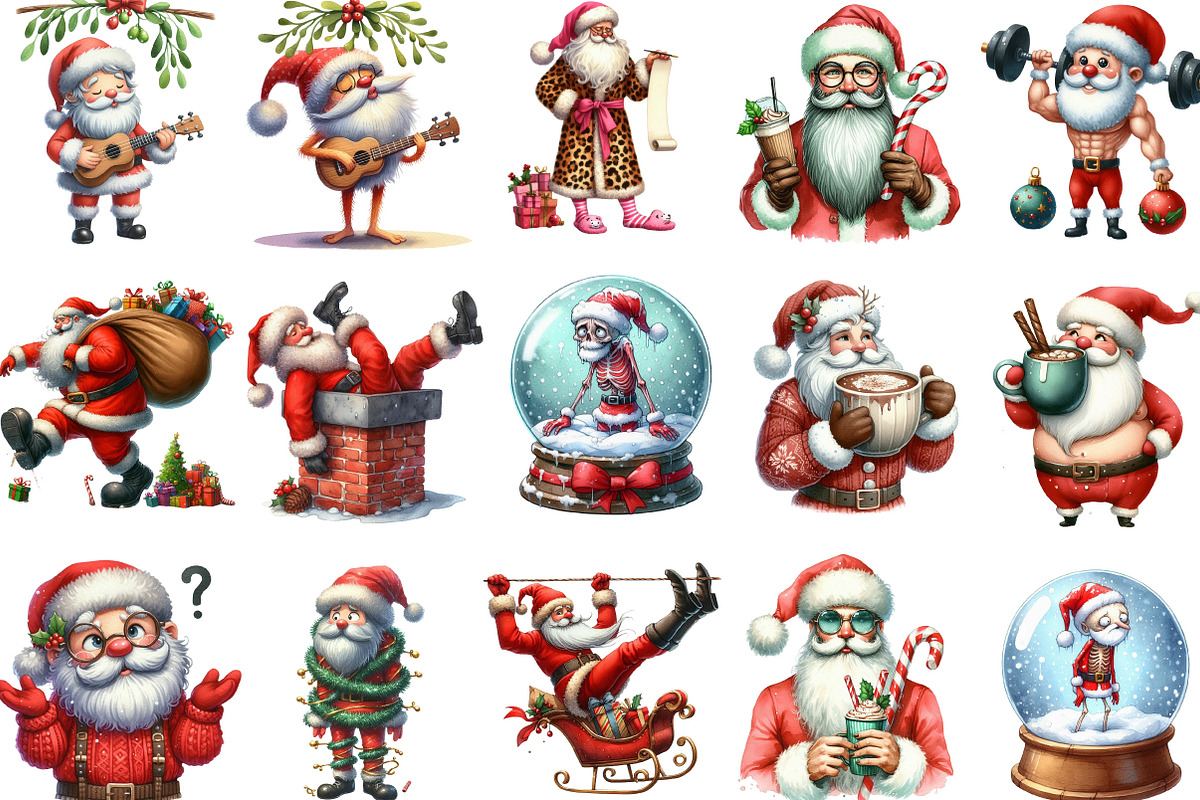 Watercolor Funny Skinny Santa PNG, an Illustration by Designking (Photo 2 of 5)