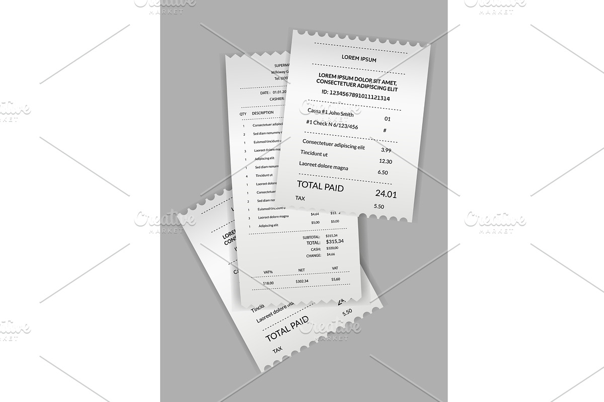 Payment check and receipts. Set of, a Finance Illustration by the8monkey