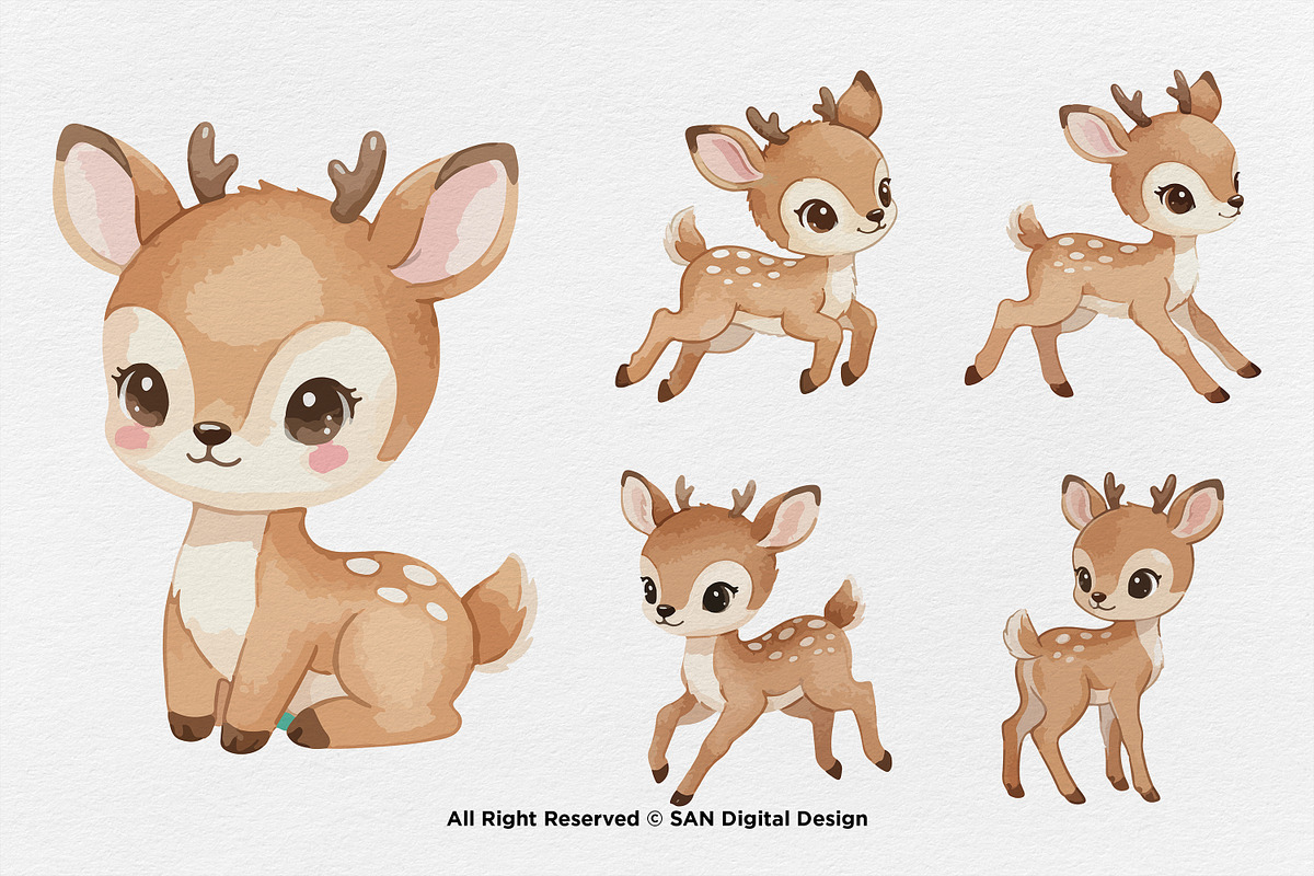 15 Bundle Watercolor Baby Deer Stag, an Animal Illustration by Morspective (Photo 7 of 8)