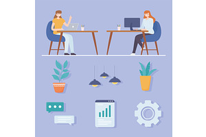coworking women at desk, a Person Illustration by studiogstock