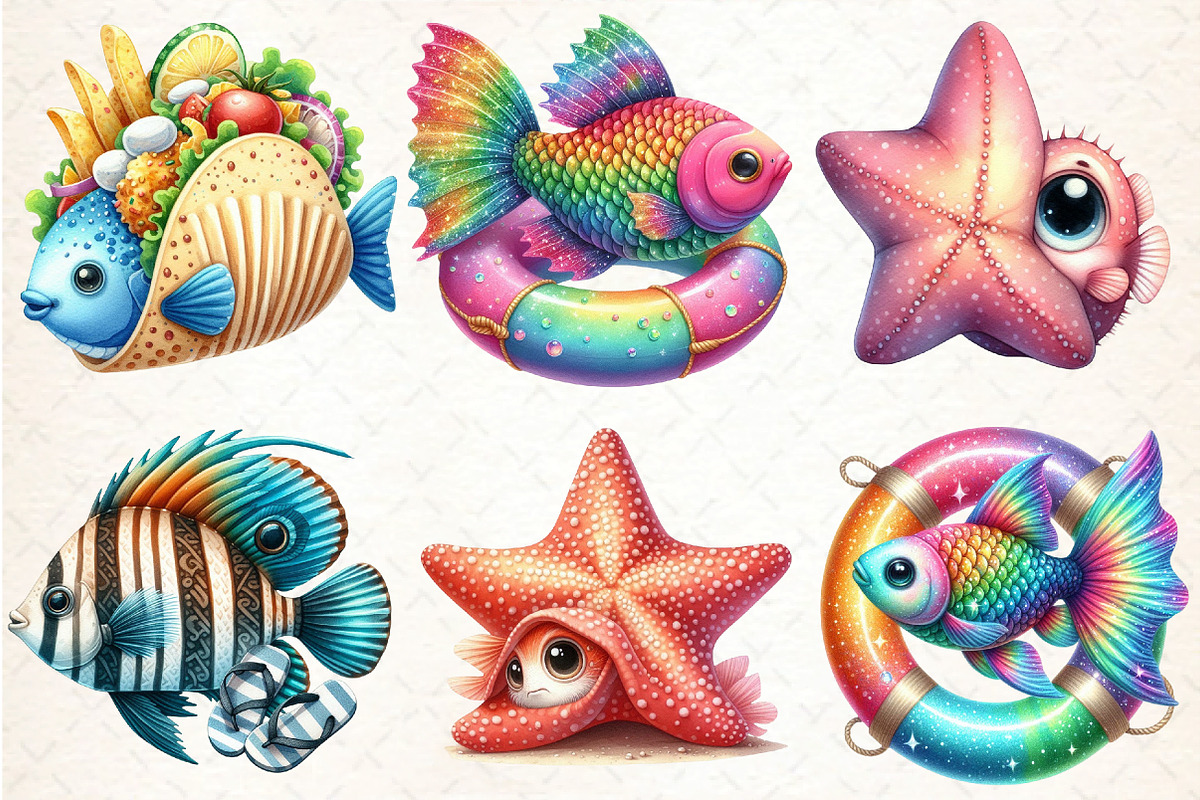 Quirky Whimsical Summer Fishes Clipa, an Illustration by DreamCafeArt (Photo 2 of 7)