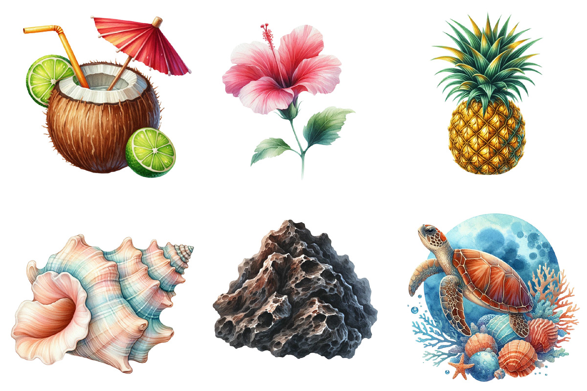 Watercolor Hawaii Clipart Bundle, an Illustration by SinaCreation (Photo 2 of 5)