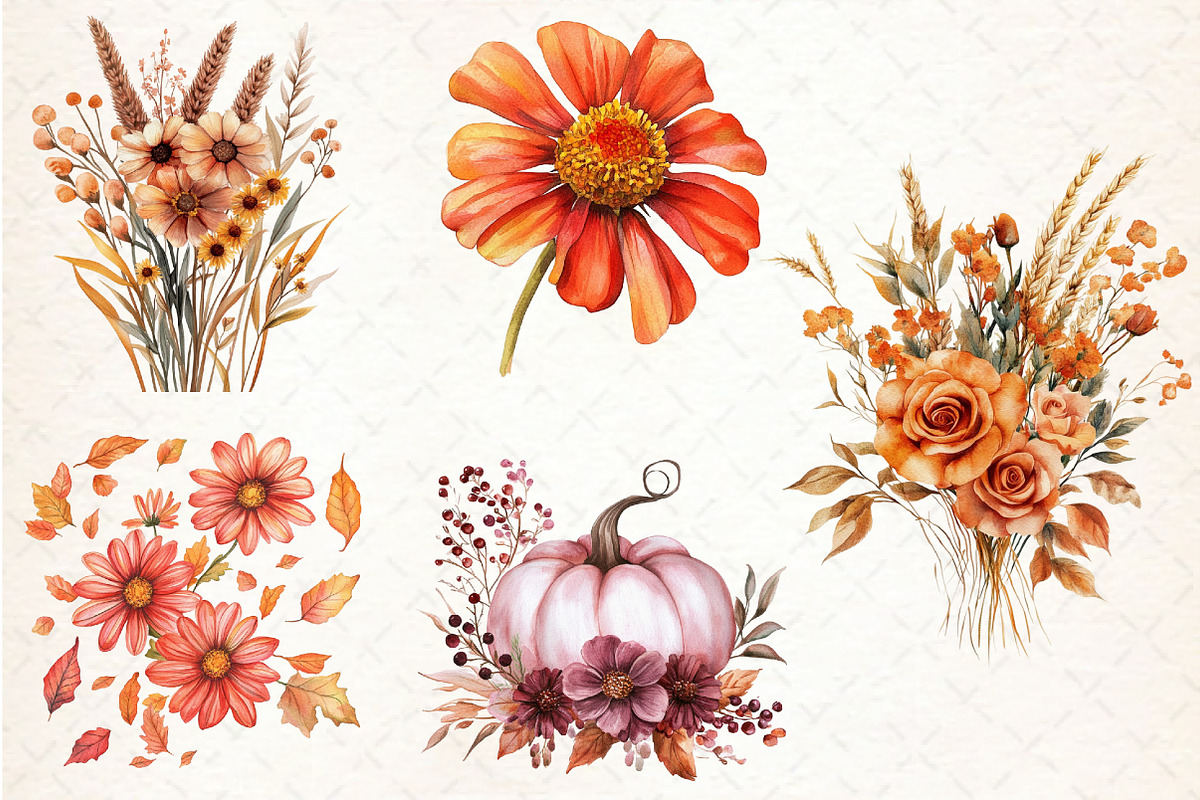 Watercolor Autumn Flower Clipart, an Illustration by Libby Wishes (Photo 5 of 5)