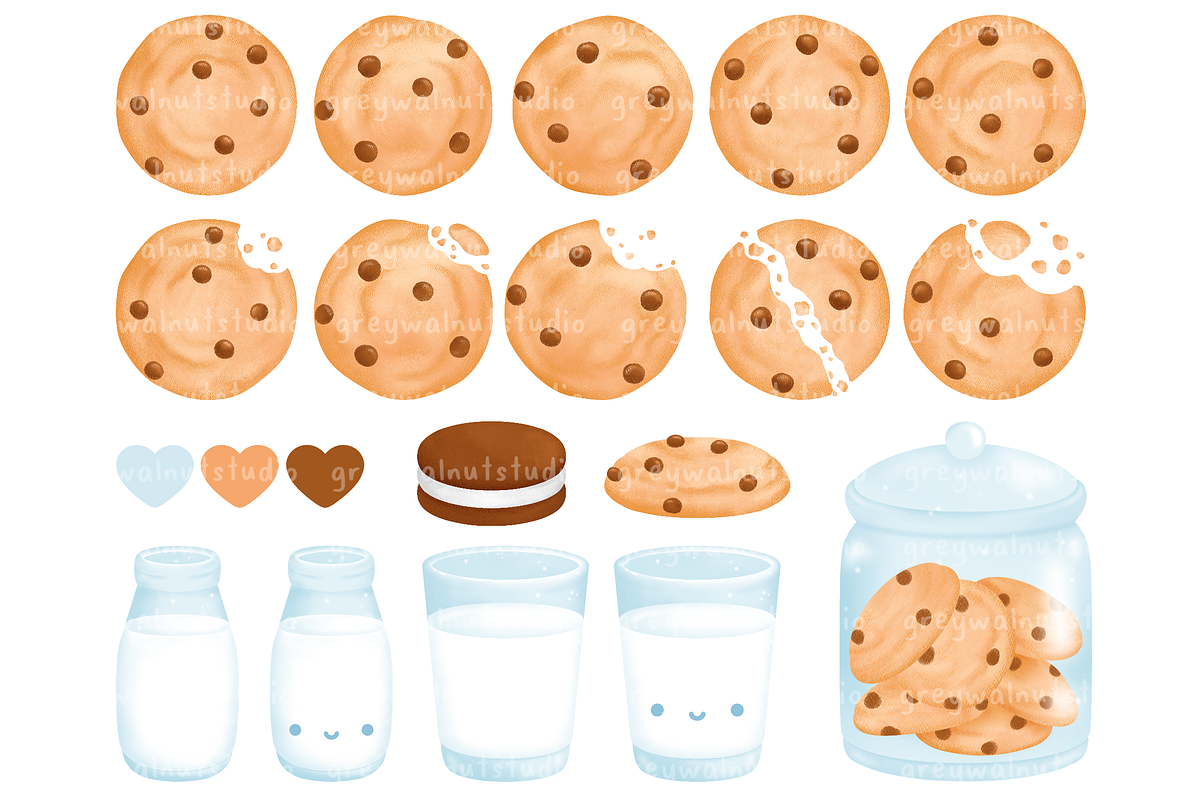 Milk and Cookies Clipart, an Illustration by greywalnutstudio (Photo 2 of 3)