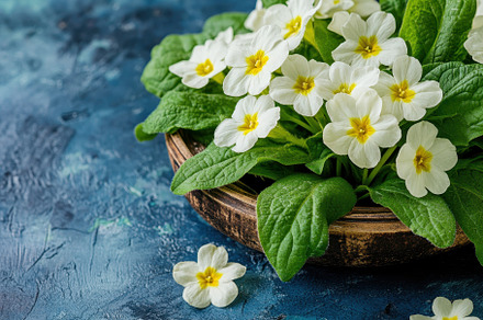 White flowers with yellow centers an, a Photo by Tanuart