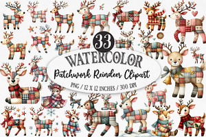 Whimsical Patchwork Reindeer Clipart, an Illustration by Designking