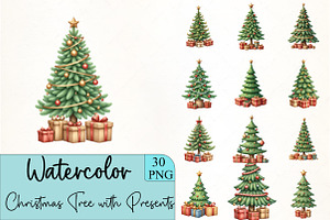 Christmas Tree with Presents Clipart, an Illustration by CrexoraLab