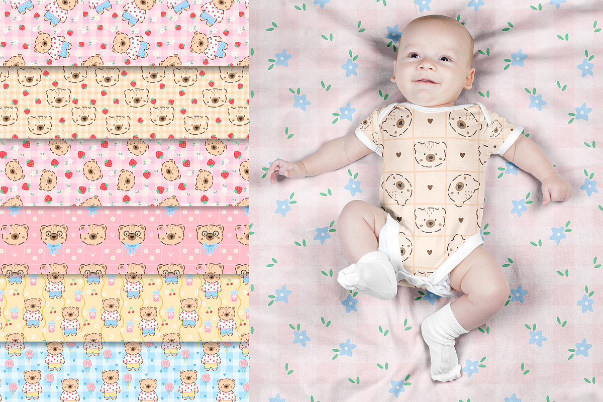 Kawaii Bear Vector Seamless Patterns, a Pattern Graphic by alia.kurianova (Photo 5 of 9)