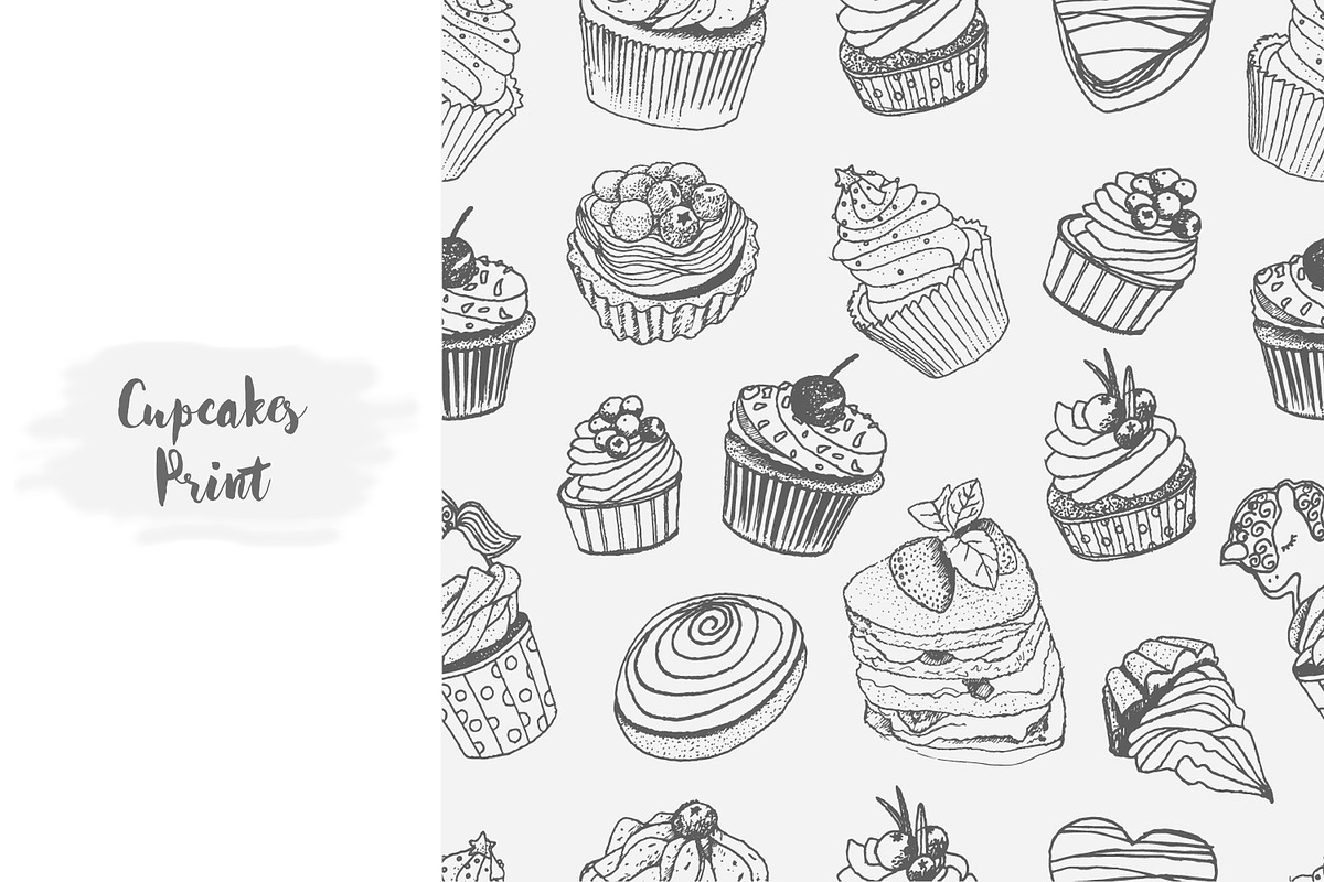 seamless pattern with cupcakes, a Pattern Graphic by Danya