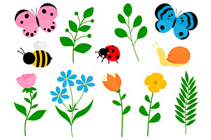 Spring Vector. Spring Flowers. Birds