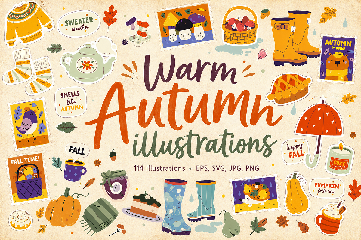 Cozy Autumn Hand Drawn Illustrations, a Seasonal Illustration by Anna Studio (Photo 1 of 8)