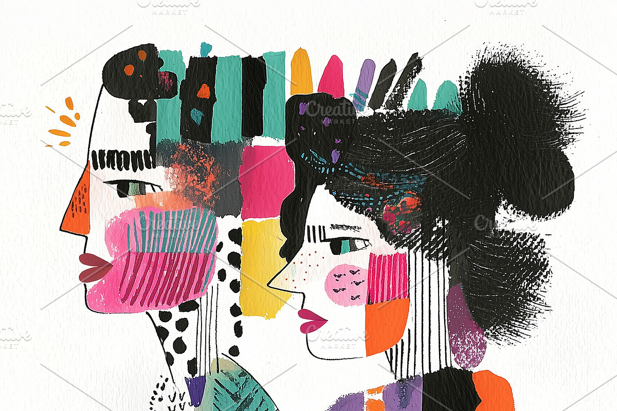 Young man and woman profile close-up, a Person Illustration by Sybillla