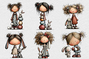 Quirky Easter Girl and Bunny Clipart, an Illustration by DreamCafeArt (Thumbnail 3 of 6)