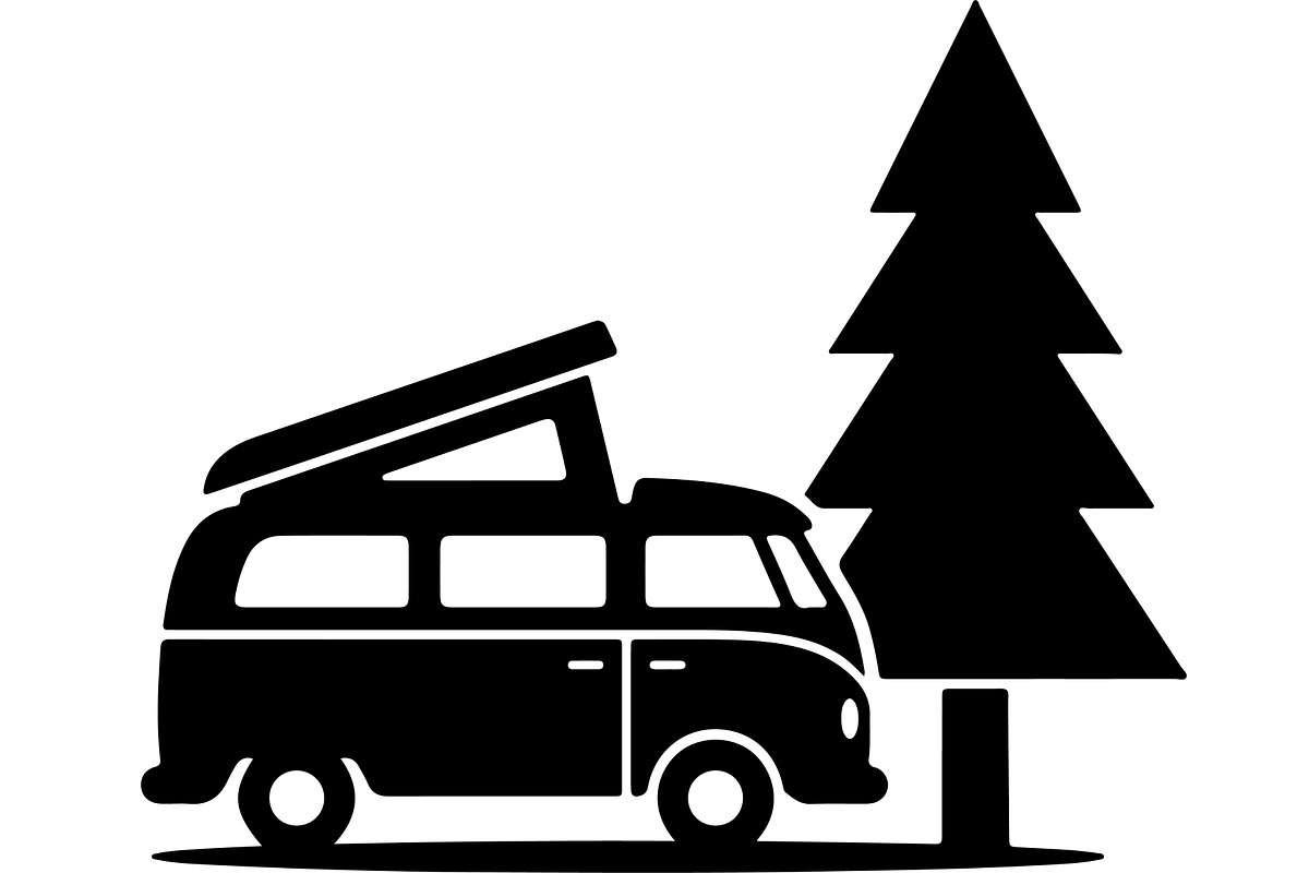 Camper Van and Pine Tree Silhouette, a Transportation Illustration by abu67222 (Photo 10 of 13)