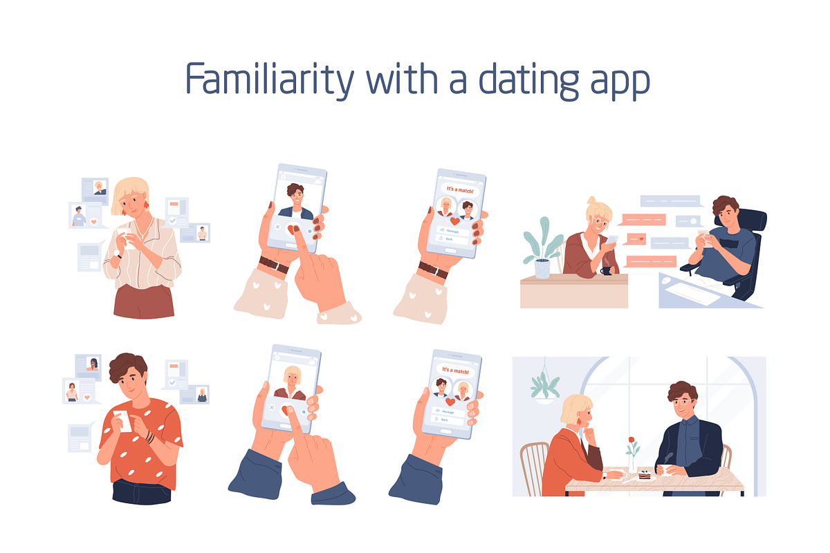 People using dating app set, a Technology Illustration by Good Studio (Photo 1 of 6)