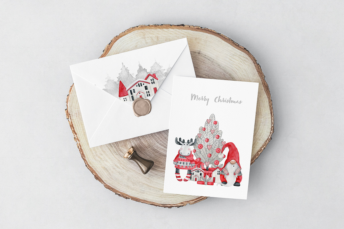 Watercolor Christmas gnomes, an Illustration by JuliaBadeeva (Photo 7 of 7)