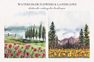 Watercolor Flowers & Landscapes