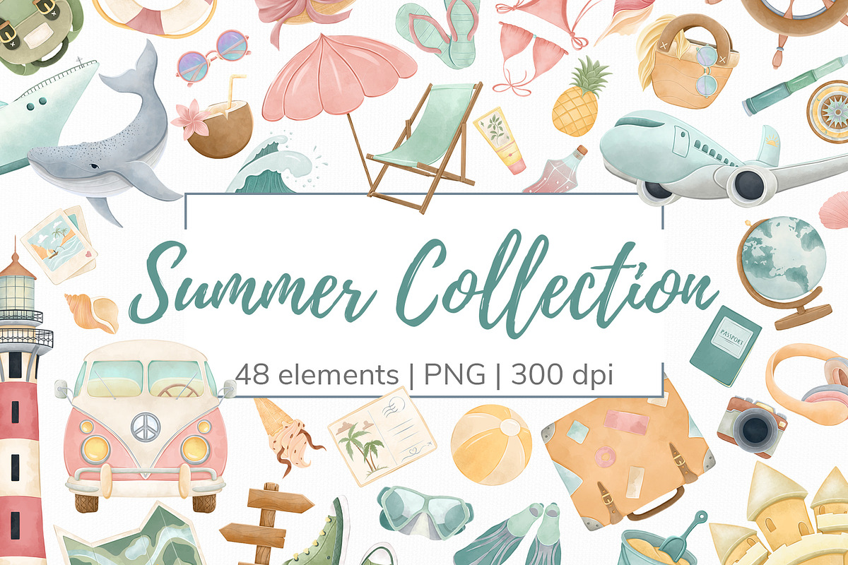 Summer travel digital clipart, a Seasonal Illustration by Mespilia (Photo 1 of 3)
