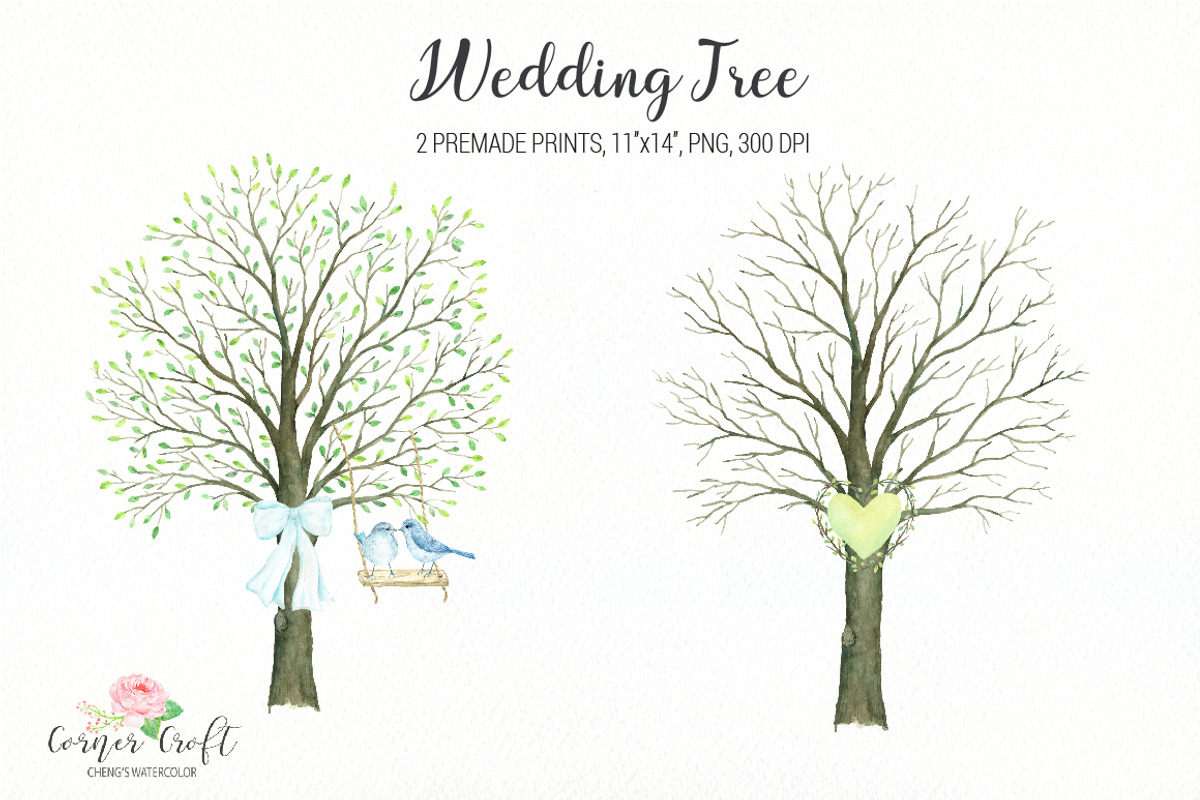 Wedding Tree Watercolor Clipart, a Texture Illustration by Corner Croft (Photo 3 of 5)