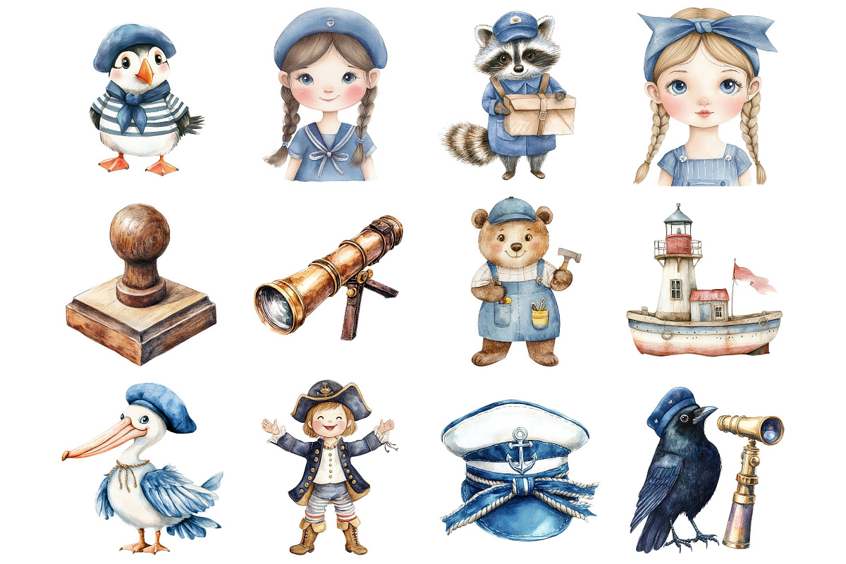 Cute Vintage Sailor Animals, a Seasonal Illustration by CitraGraphics (Photo 3 of 3)