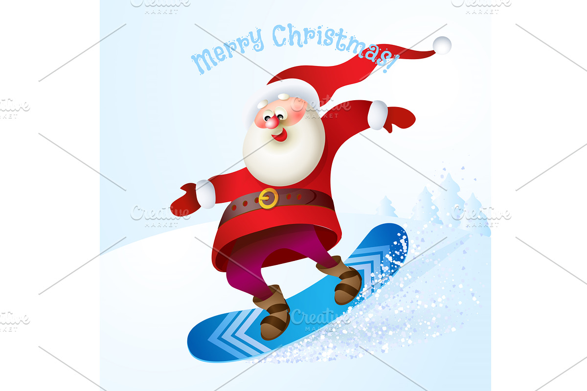 Santa snowboarding with Reindeer, an Object Illustration by Valenty