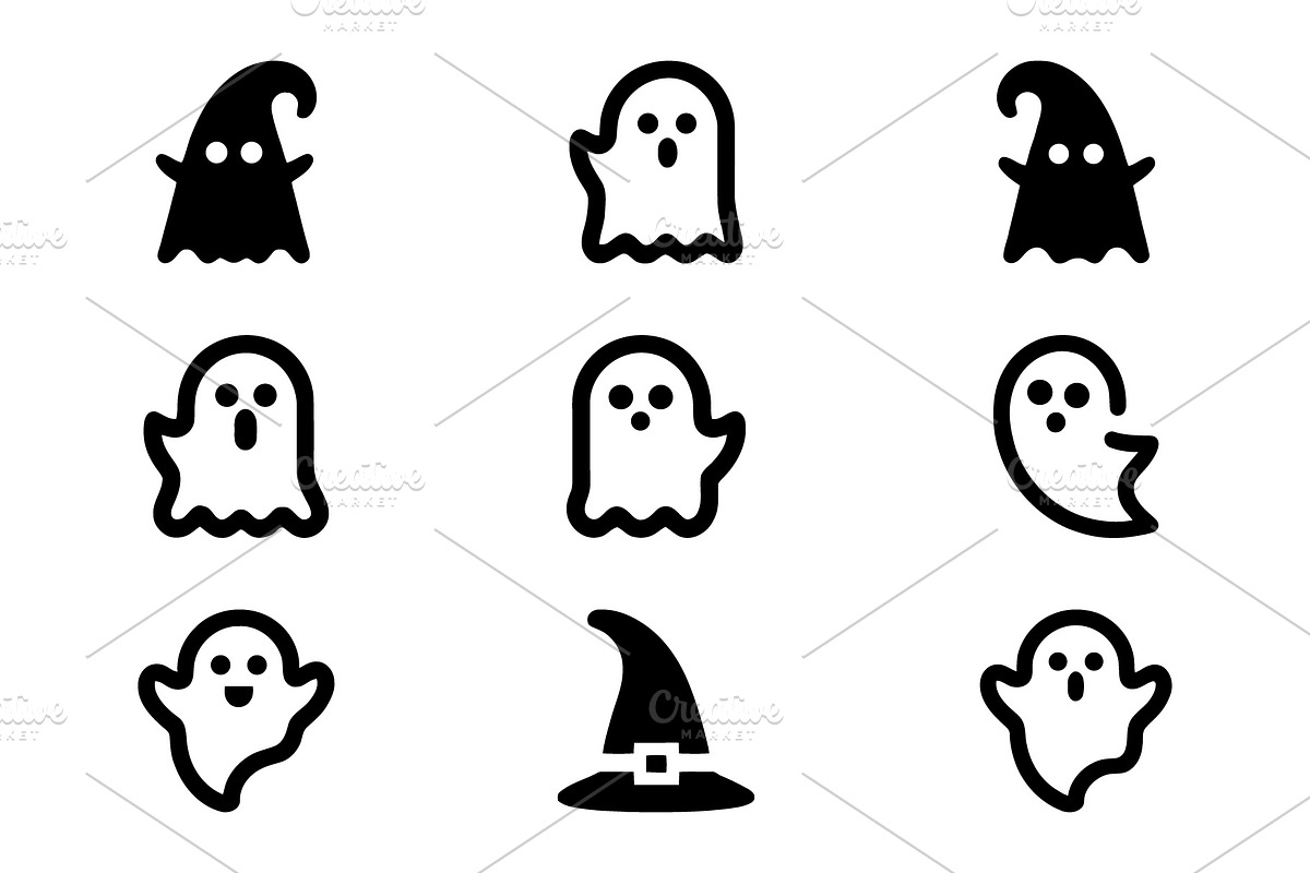 Ghost And Witch Hat Icons, an Outline Icon by Vectorium Studio