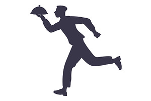Waiter running with tray of food, a Person Illustration by Vectorbuum