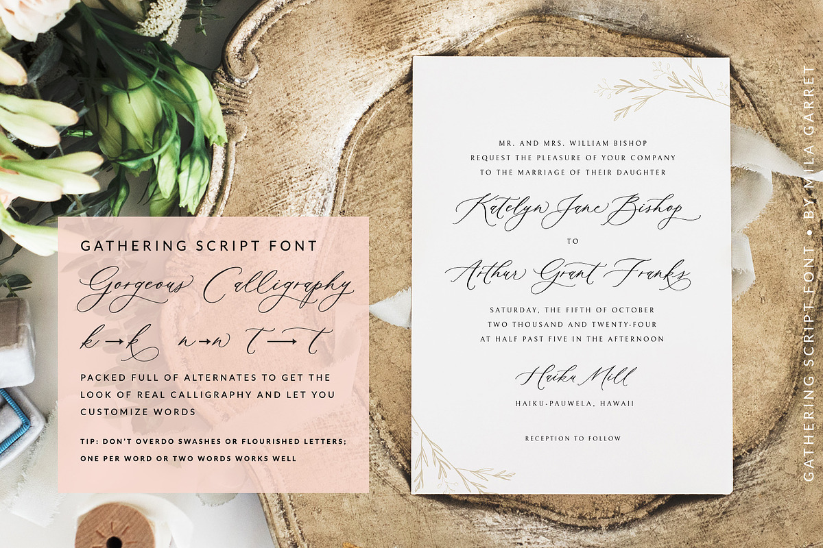 Gathering Calligraphy Wedding Script, a Script Font by Mila Garret (Photo 4 of 17)