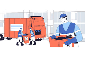 City cleaning service scene + banner, a Person Illustration by PaperTrident