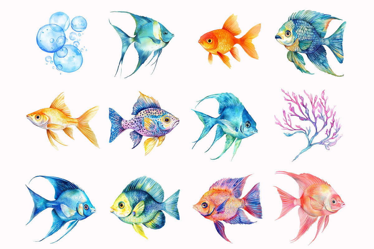 Watercolor fish clipart, an Illustration by Design Market (Photo 2 of 4)