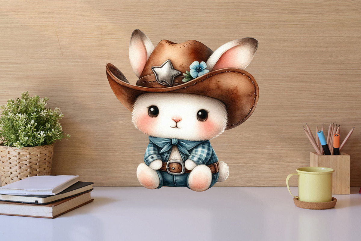 Cute Cowboy Bunny Clipart, a Graphic by CitraGraphics