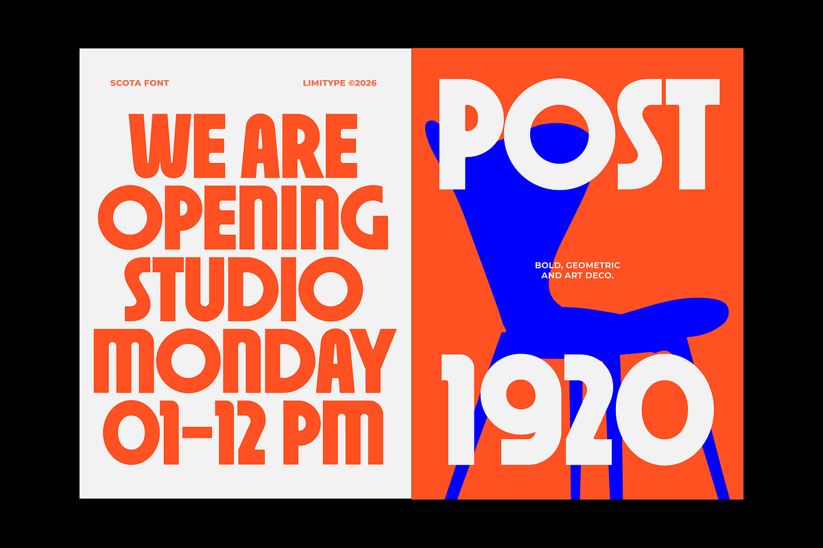 Scota - Bold Geometric Font, a Sans Serif Font by limitype (Photo 2 of 12)