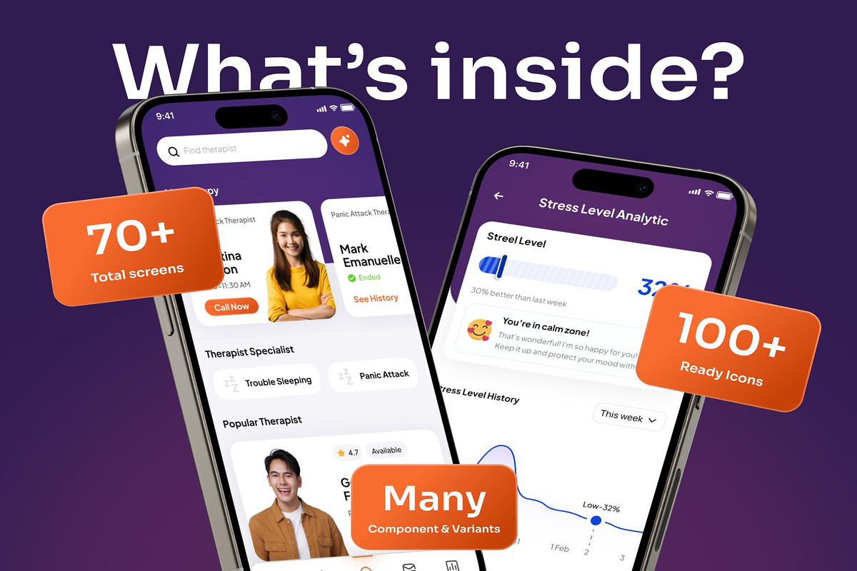 CalmDay Mental Health Tracker Mobile, an UI Kit Template by Lumina_ui_ux202 (Photo 4 of 10)