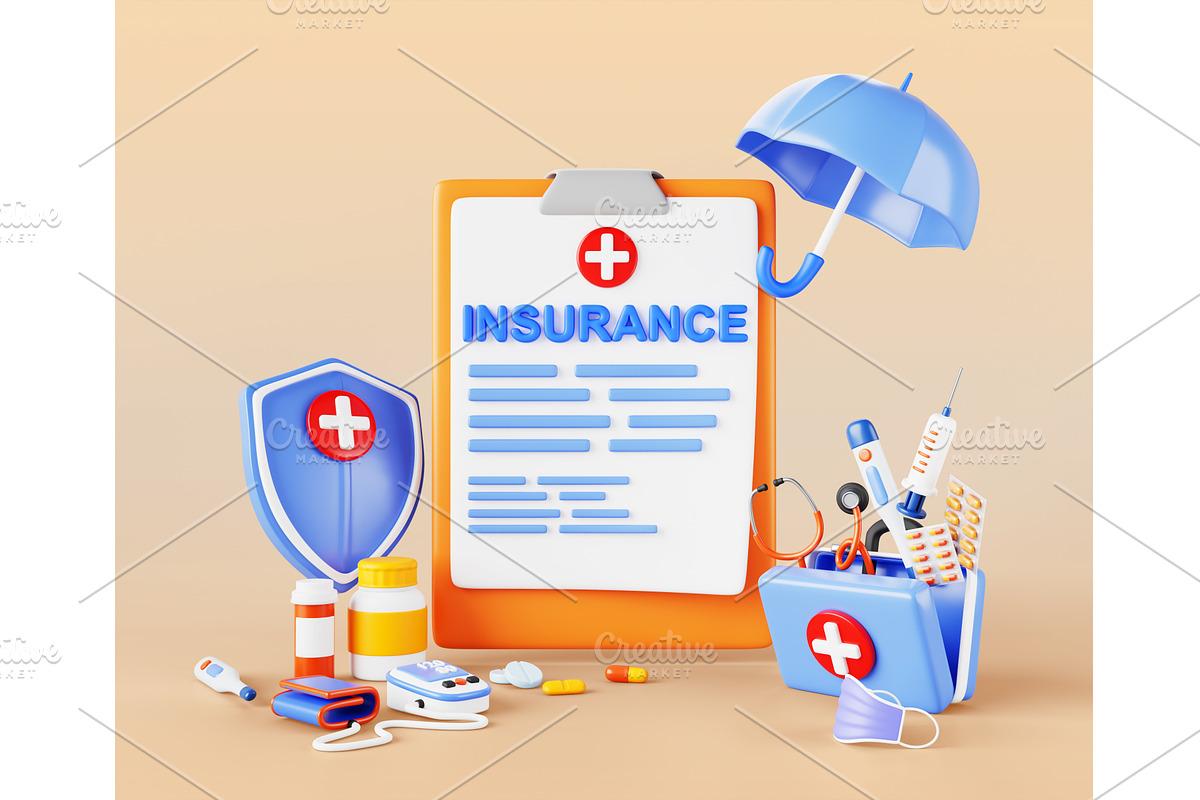 3d health insurance cartoon poster, a Healthcare Illustration by Marozhkastudio