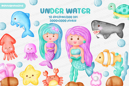 Watercolor Under the Sea Clip Art