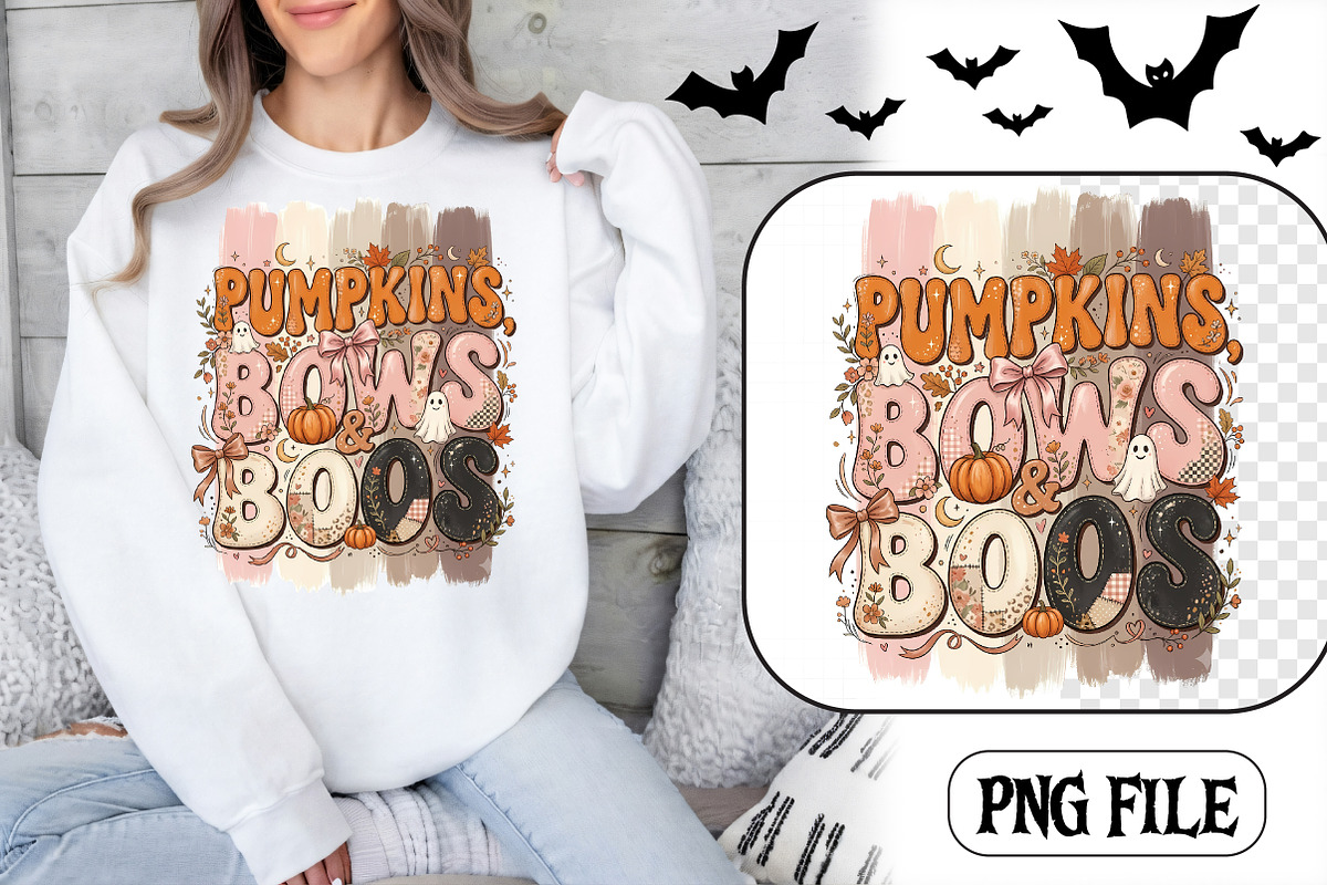 Pumpkins Bows And Boos Clipart PNG, a Seasonal Illustration by CrexoraLab (Photo 1 of 4)