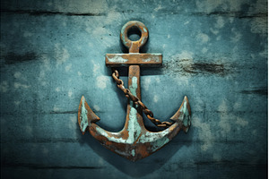 Old ship anchor on blue marine, a Transportation Photo by Ylivdesign