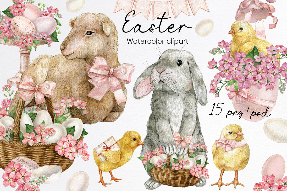 Watercolor spring easter clipart, a Seasonal Illustration by yana.fefelova (Photo 1 of 5)