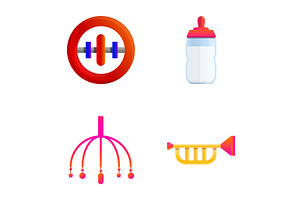 Baby Items Icons Set Cartoon Vector