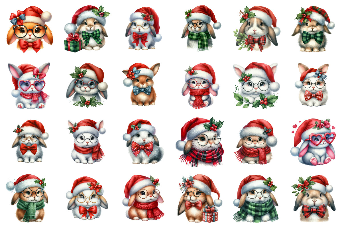Christmas Bunny Clipart Bundle, an Illustration by SinaCreation (Photo 2 of 7)