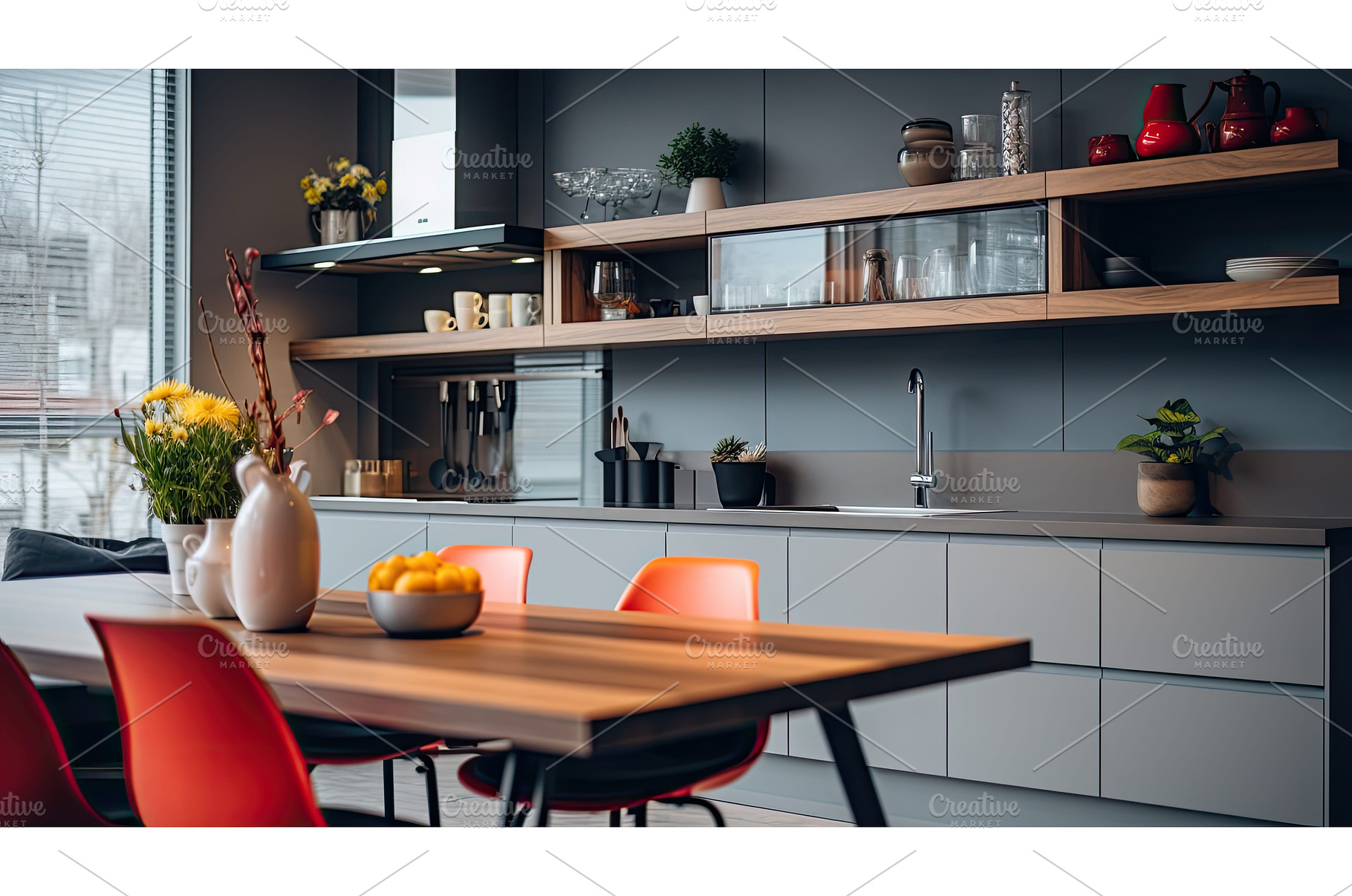 decorative blurred modern kitchen, a Background Photo by pikepicture