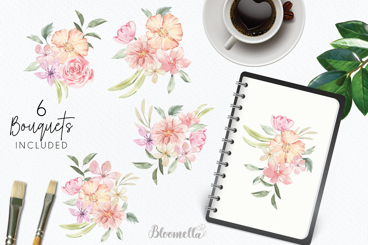 Watercolour Flew Flowers Wreaths Set, an Object Graphic by Bloomella (Photo 2 of 8)