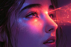 Surreal depiction of starlit features illuminated with digital holographic ligh, an Illustration by AS photostudio